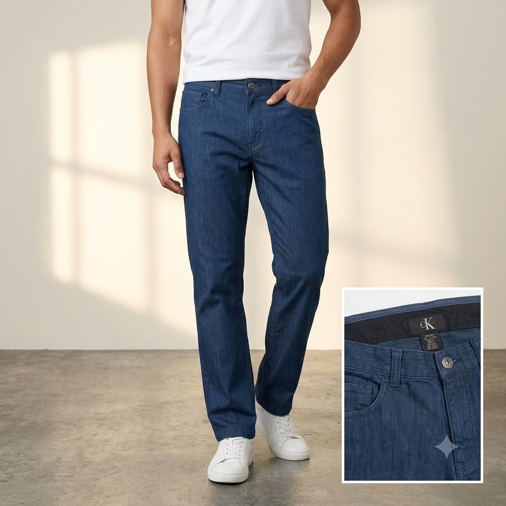 Calvin Klein Pants Men 32x32 Blue Straight Leg Cotton Denim Textured Casual